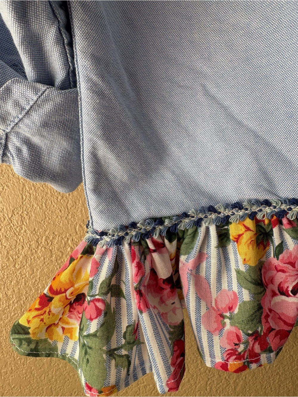 Old Navy Light Blue oxford with Floral Ruffle Hem detail - Picture 10 of 12